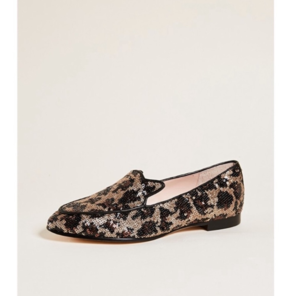 kate spade Sequined Leopard Print Loafers in Black and Gold